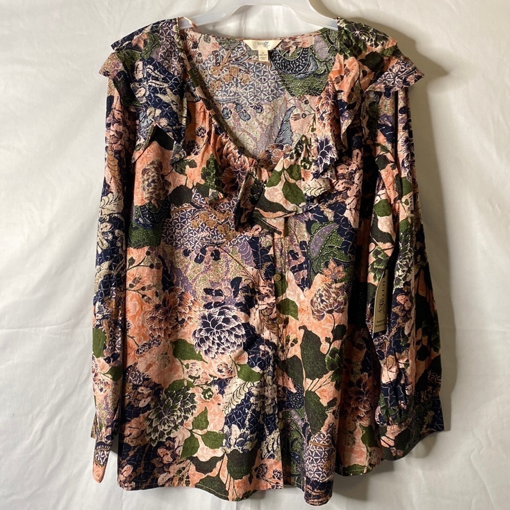 Terra & Sky long sleeve blouse button up size 1X